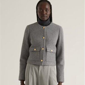 Quince 100% Merino Wool Collarless Cropped Jacket (Gray, S)